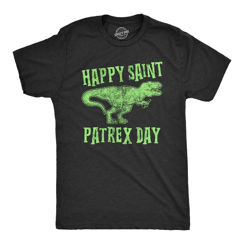 Men’s plaid button-up shirt with slim sleeves for office -Mens Happy Saint Patrex Day T shirt Funny T-Rex Dinosaur St Patricks Day Graphic