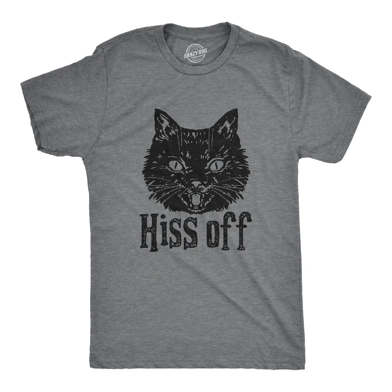 Men’s cotton plaid shirt with button cuffs for office wear -Mens Hiss Off T Shirt Funny Angry Hissing Aggressive Cat T Shirt For Guys