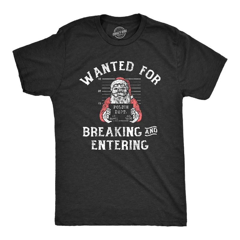 Men’s plaid shirt with button cuffs for office meetings -Mens Wanted For Breaking And Entering T Shirt Funny Xmas Santa Mugshot Break In For Guys