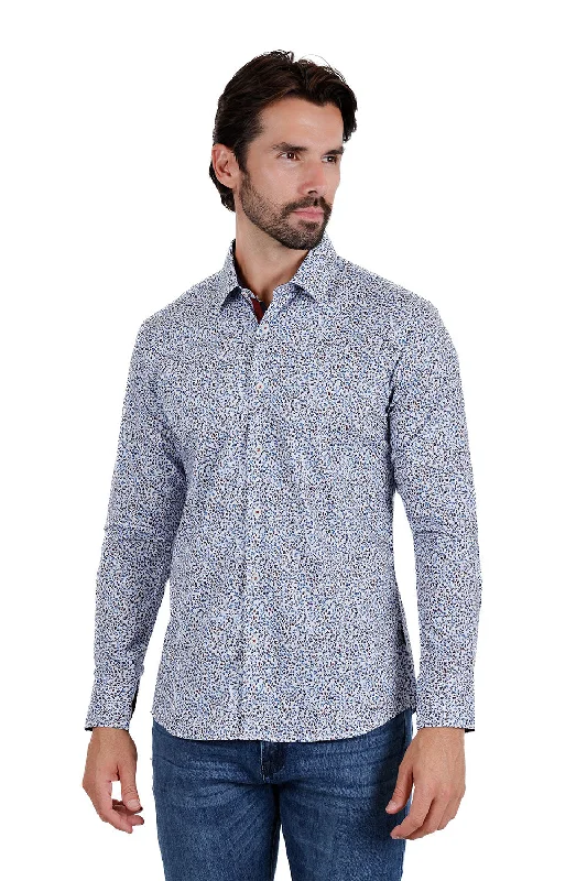 Men’s plaid shirt with button cuffs for work -Meticulous Pattern Long Sleeve Shirt