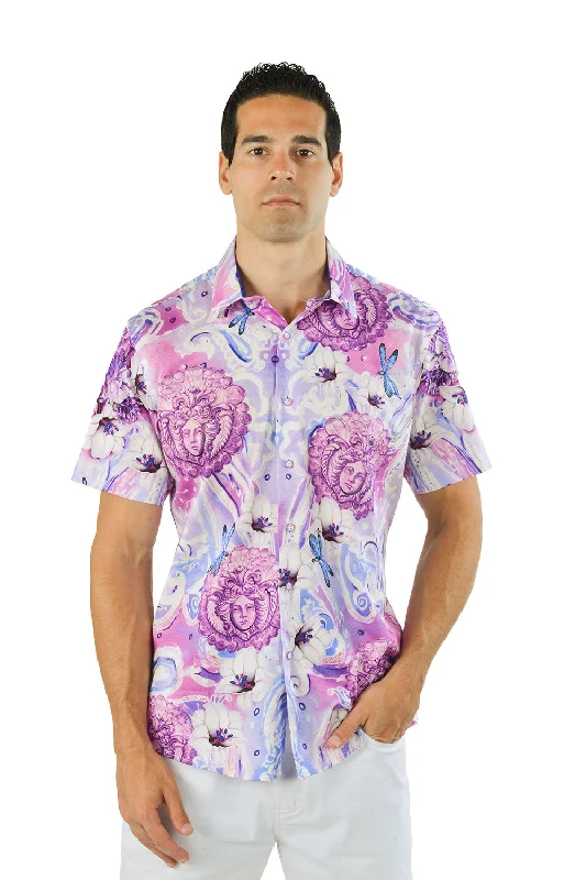 Men’s modern plaid shirt for office use -PAISLEY FLORAL Short Sleeve Shirt