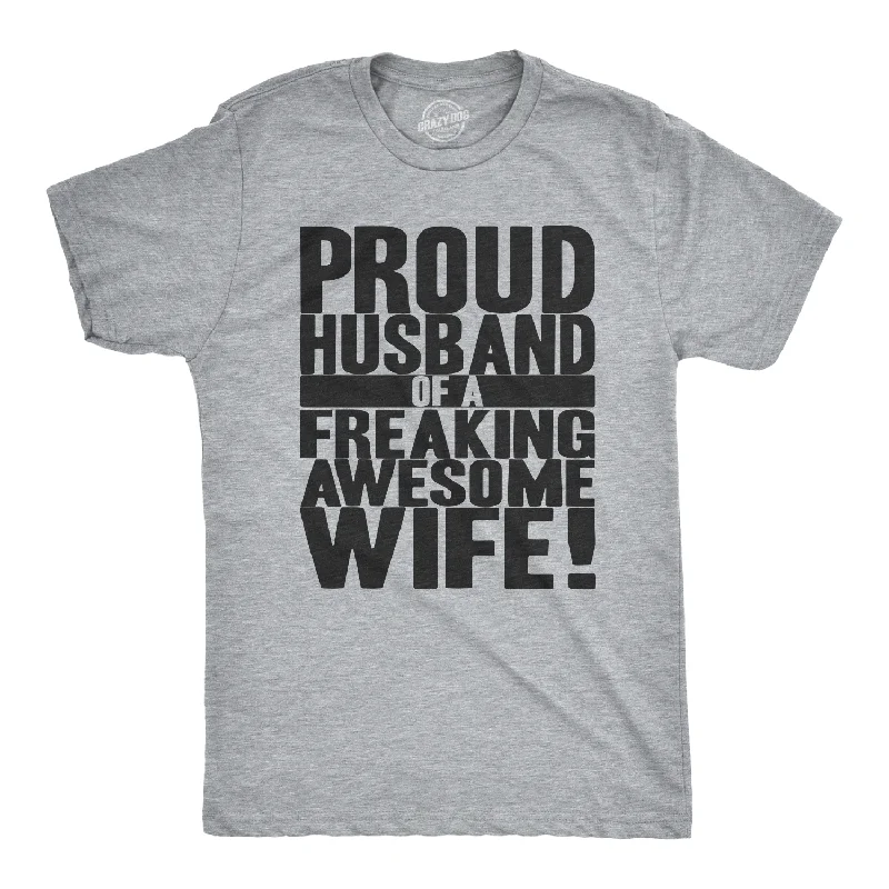 Men’s plaid shirt with button-up design for business wear -Proud Husband of a Freaking Awesome Wife Men's T Shirt