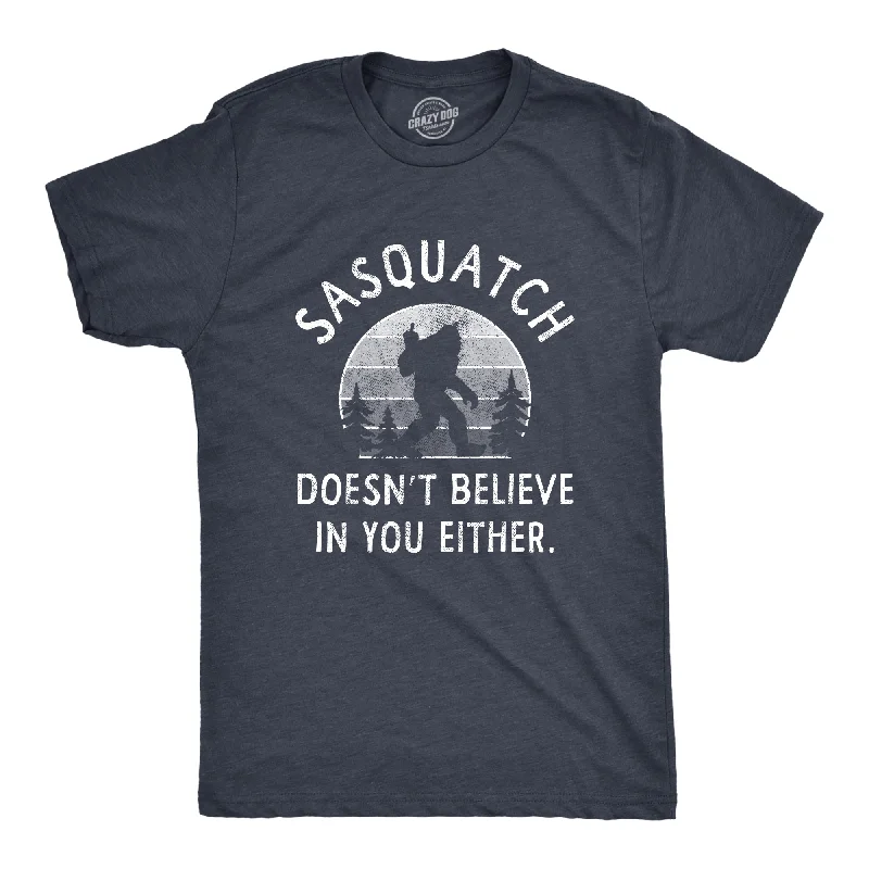 Men’s plaid shirt with button cuffs for formal meetings -Sasquatch Doesnt Believe In You Either Men's T Shirt