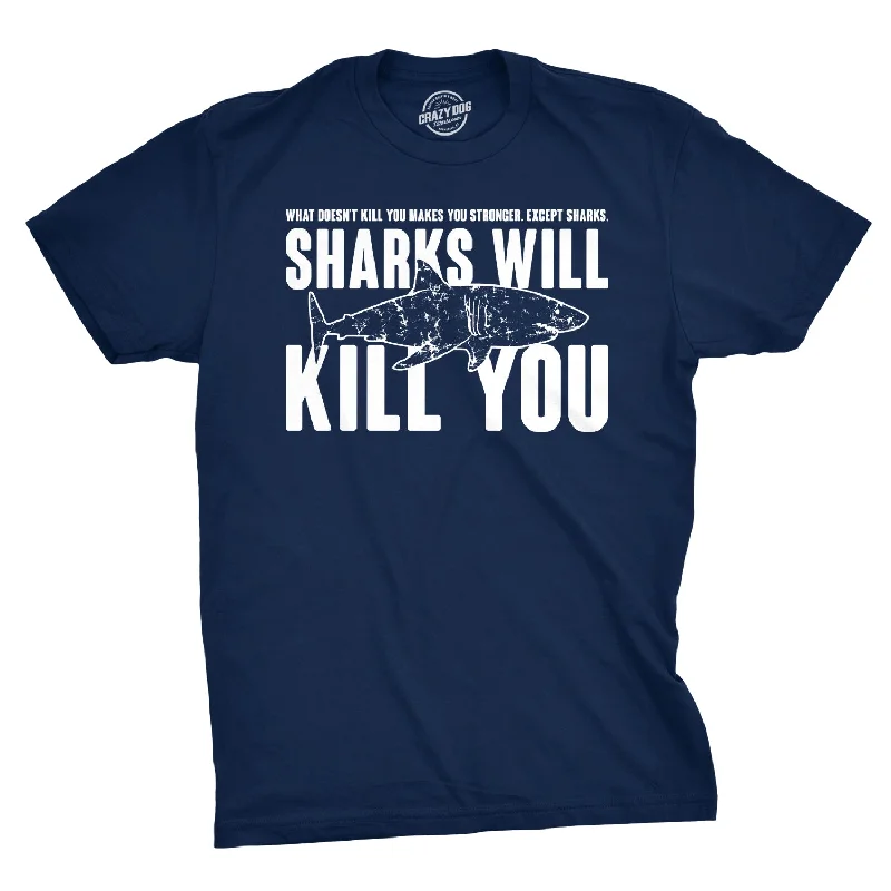 Men’s breathable plaid shirt for office networking events -Sharks Will Kill You Men's T Shirt