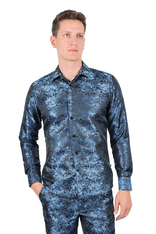 Men’s slim-fit plaid shirt for business dinners -TWO TONE FLORAL Long Sleeve Shirt